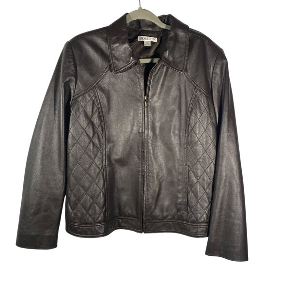 Pendleton Leather Jacket buttery soft XL dark chocolate brown Quilted Design Zip - Picture 1 of 10